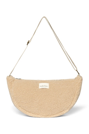 Ecru Studio Noos Teddy Gürteltasche für Erwachsene – halbrunde, teddyplüsch‑Optik mit Reißverschluss und verstellbarem Riemen