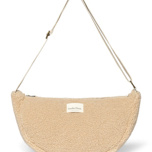 Ecru Studio Noos Teddy Gürteltasche für Erwachsene – halbrunde, teddyplüsch‑Optik mit Reißverschluss und verstellbarem Riemen