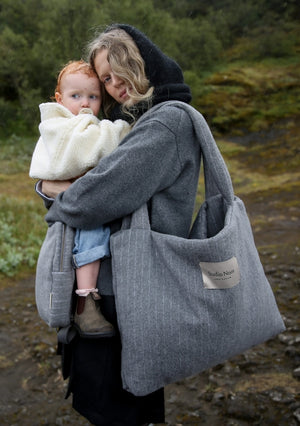 Studio Noos Cabas Flannel Chalkstripe "Mom Bag" | Light Grey