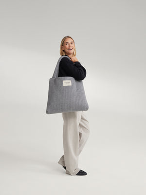 Studio Noos Cabas Flannel Chalkstripe "Mom Bag" | Light Grey