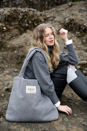 Studio Noos Cabas Flannel Chalkstripe "Mom Bag" | Light Grey