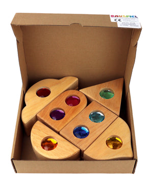 Bauspiel Funkeldächer Holzbausteine mit Edelsteinen