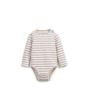 Play Up Baby Body aus Bio-Baumwolle mit dunkelgrau Streifen und Rundhalsausschnitt