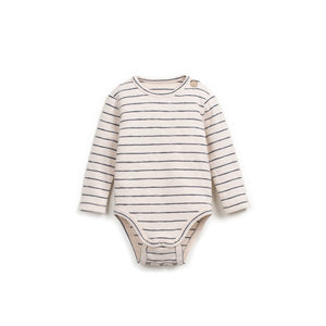 Play Up Baby Body aus Bio-Baumwolle mit dunkelgrau Streifen und Rundhalsausschnitt