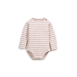Gestreifter, gerippter Flamé Body aus 100 % Bio-Baumwolle mit Rundhalsausschnitt