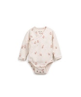 Langärmeliger Body aus Bio-Baumwoll-Jersey mit Print, V-Ausschnitt, Wickel-Front mit Bindeband und nickelfreien Druckknöpfen