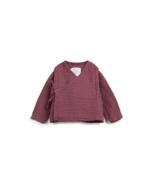 Langärmliges Baumwollshirt mit V-Ausschnitt, Wickel-Front, Bindeband und nickelfreiem Druckknopf, nachhaltig in Portugal gefertigt