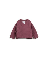 Langärmliges Baumwollshirt mit V-Ausschnitt, Wickel-Front, Bindeband und nickelfreiem Druckknopf, nachhaltig in Portugal gefertigt