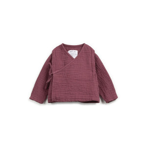 Langärmliges Baumwollshirt mit V-Ausschnitt, Wickel-Front, Bindeband und nickelfreiem Druckknopf, nachhaltig in Portugal gefertigt