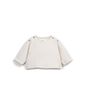Fleece-Strickpullover aus 100 % Bio-Baumwolle mit Rundhalsausschnitt, gebürstetem Innenstoff und Kokosknopf-Schulteröffnung