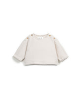 Fleece-Strickpullover aus 100 % Bio-Baumwolle mit Rundhalsausschnitt, gebürstetem Innenstoff und Kokosknopf-Schulteröffnung