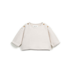 Fleece-Strickpullover aus 100 % Bio-Baumwolle mit Rundhalsausschnitt, gebürstetem Innenstoff und Kokosknopf-Schulteröffnung