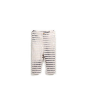 Leggings aus 100 % Bio-Baumwolle mit Streifen-Print, elastischem Bund und Kokosknopf, nachhaltig in Portugal gefertigt.