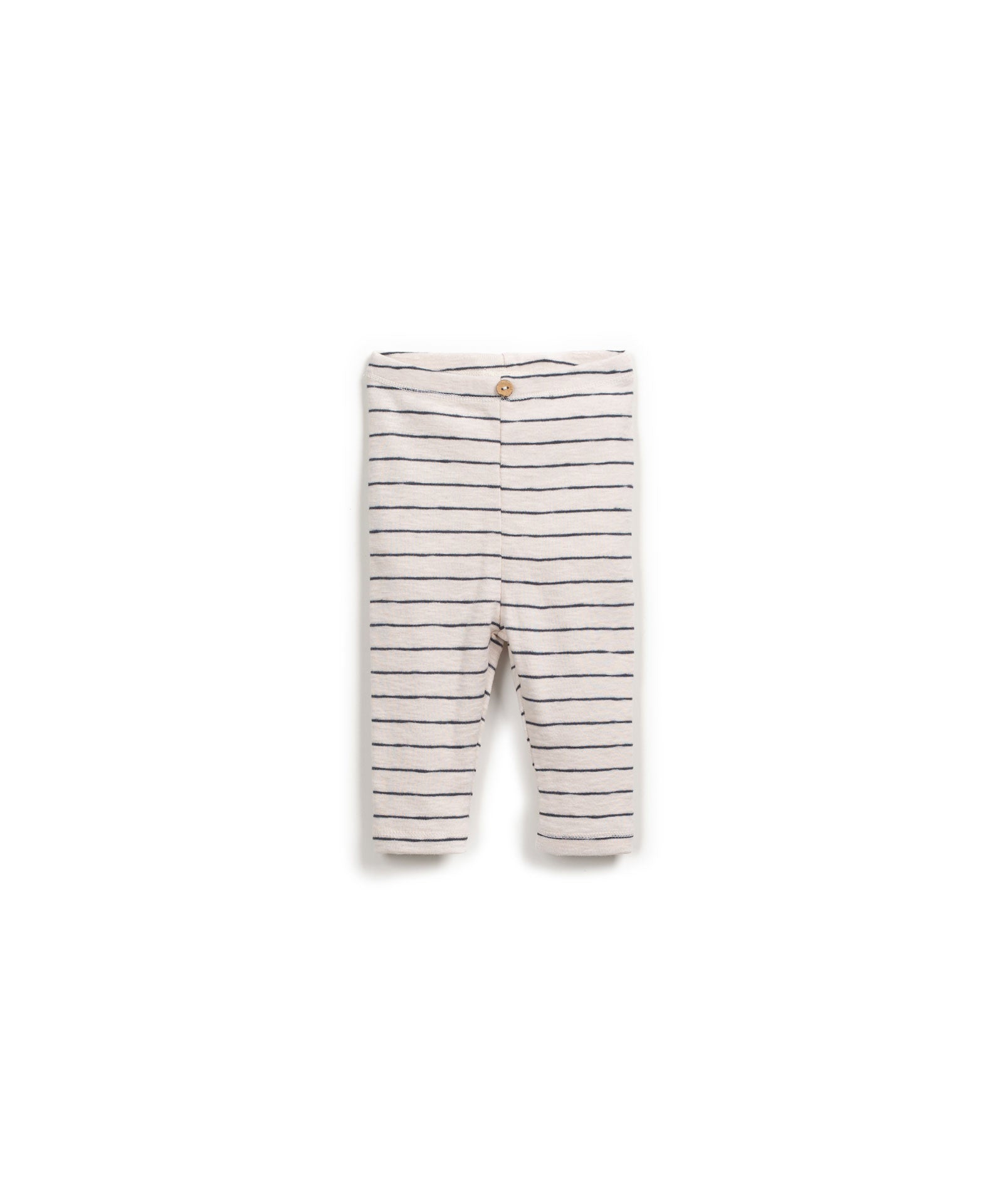 Leggings aus 100 % Bio-Baumwolle mit Streifen-Print, elastischem Bund und Kokosknopf, nachhaltig in Portugal gefertigt.