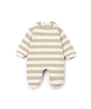 Play Up Striped Flamé Jersey Jumpsuit Texture, Kinder-Jumpsuit aus Flamé-Jersey, gestreift, Rundhalsausschnitt, lange Ärmel, Druckknöpfe im Schritt, weich & bequem