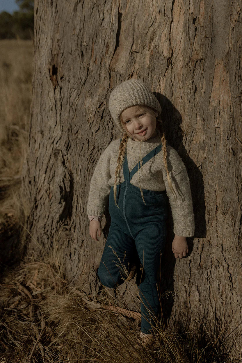 Silly Silas Fusslose Strumpfhose aus Wolle "Wooly" mit Träger | Blue Sapphire