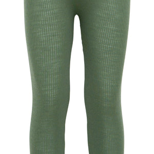 „minimalisma Leggings ‚Active‘ in Greenery– Kinder-Leggings aus 100 % Merinowolle, nahtlos gestrickt, flach liegend auf hellem Hintergrund“