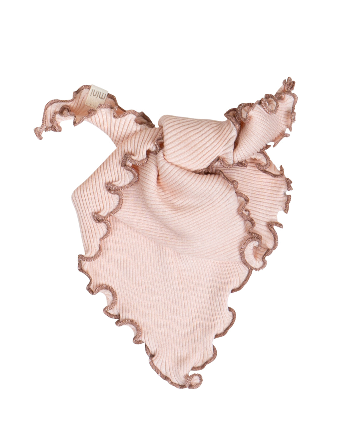 „Bandana-Lätzchen ‚Teddy‘ von minimalisma in Rose – Baby-Lätzchen aus Baumwolle-Seide mit Stickerei, auf hellem Hintergrund“