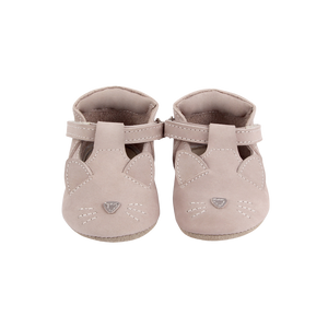 Donsje Babyschuh Spark Cat Lilac Nubuck, Nubukleder, Handgefertigt, Katzen-Design, elastischer Einstieg, Baby Geschenk