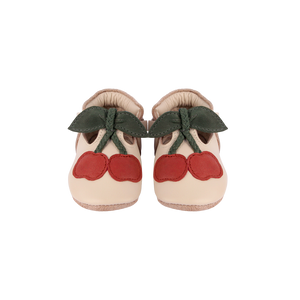 Donsje Babyschuh Nanone Cherry Scarlet Classic, Leder, handgefertigt, Kirsch-Design, T-Bar-Klettverschluss