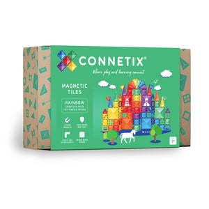 Connetix Magnetbausteine „Rainbow Creative Pack“ – 102-teiliges Set mit transparenten Magnetplatten in Regenbogenfarben, ideal für kreatives Bauen und Lernen.