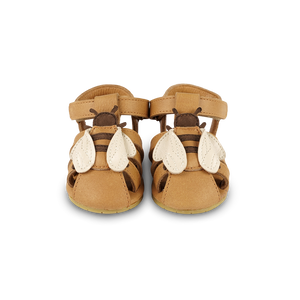 Donsje Baby Sandalen Duni Sky Bee Camel Classic, Leder, handgefertigt, Bienen-Detail, verstellbarer Verschluss
