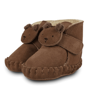Donsje Baby-Booties "Pouty" Fluffy Bear | Teddy Brown