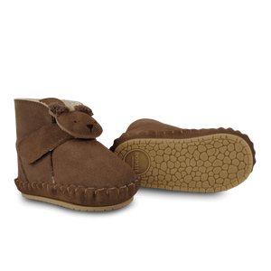 Donsje Baby-Booties "Pouty" Fluffy Bear | Teddy Brown