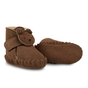 Donsje Baby-Booties "Pouty" Fluffy Bear | Teddy Brown