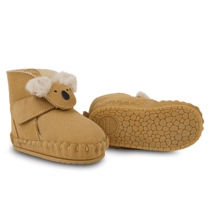 Donsje Baby-Booties "Pouty" Fluffy Koala | Sand Suede