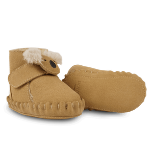 Donsje Baby-Booties "Pouty" Fluffy Koala | Sand Suede