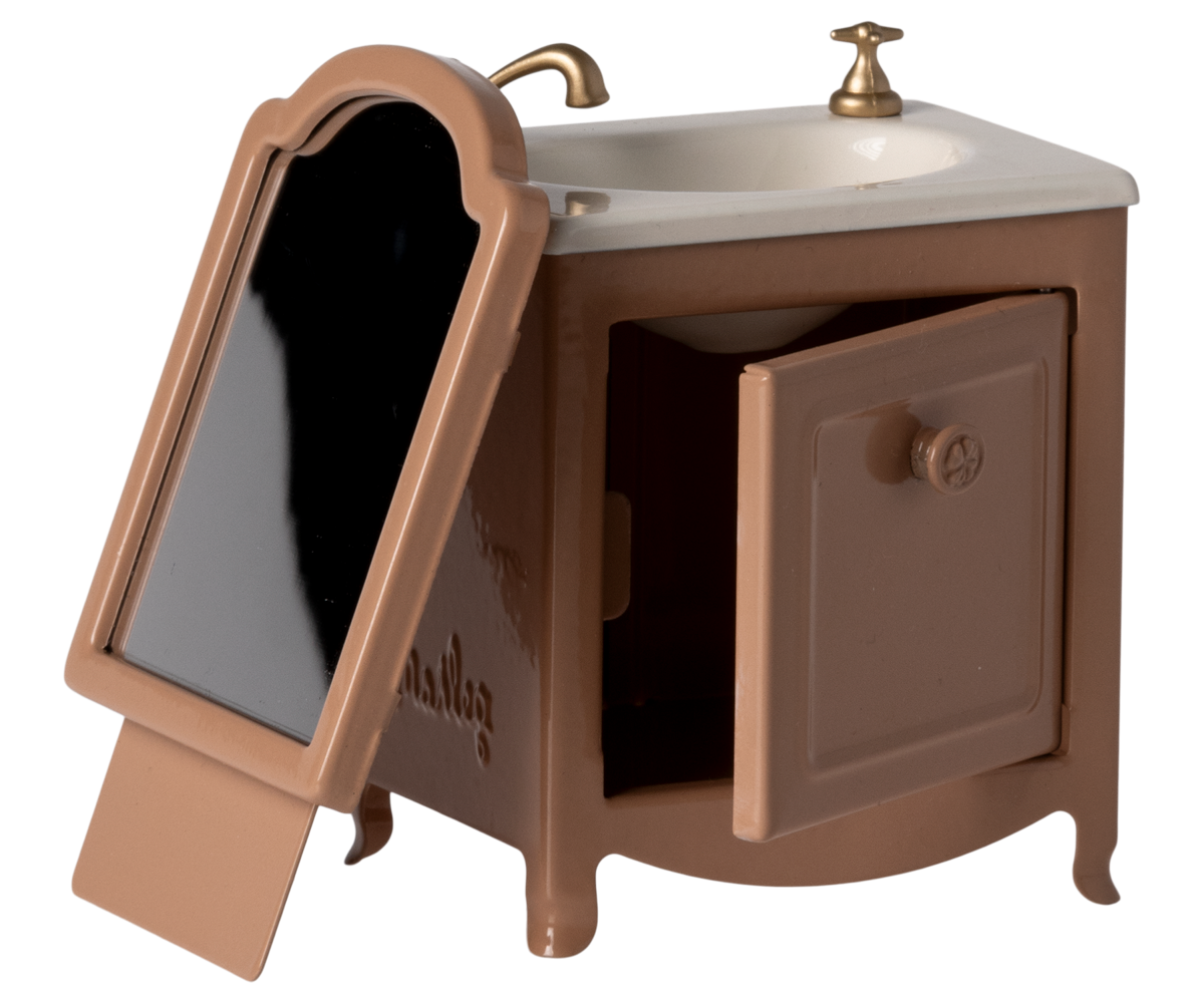 Maileg Waschbeckenkommode mit Spiegel Braun | Maus