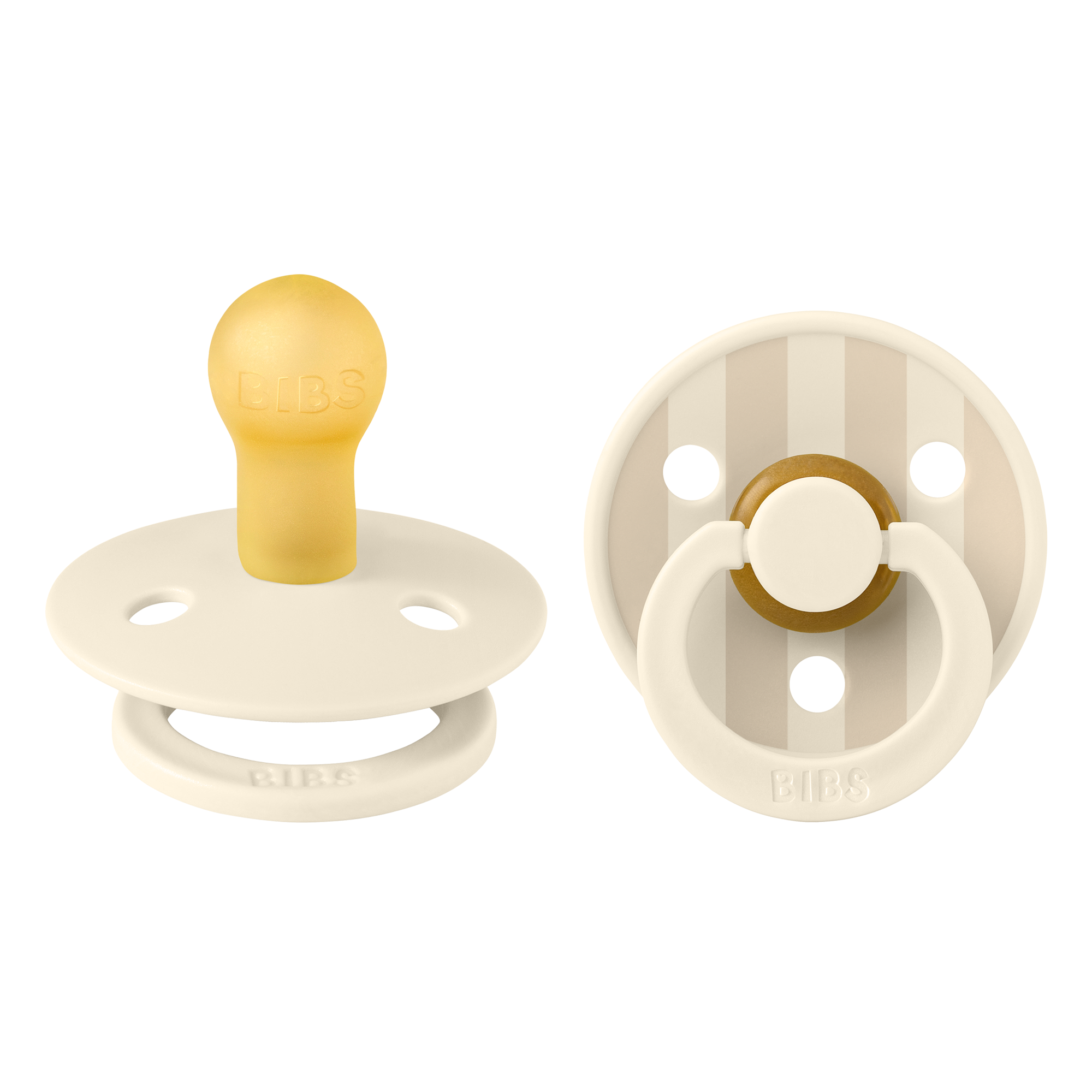 BIBS Studio Colour Schnuller 2-Pack in Pin Ivory Steel Blue Mix mit rundem Latex-Sauger fuer 6–12 Monate, BPA-frei und hergestellt in Daenemark.