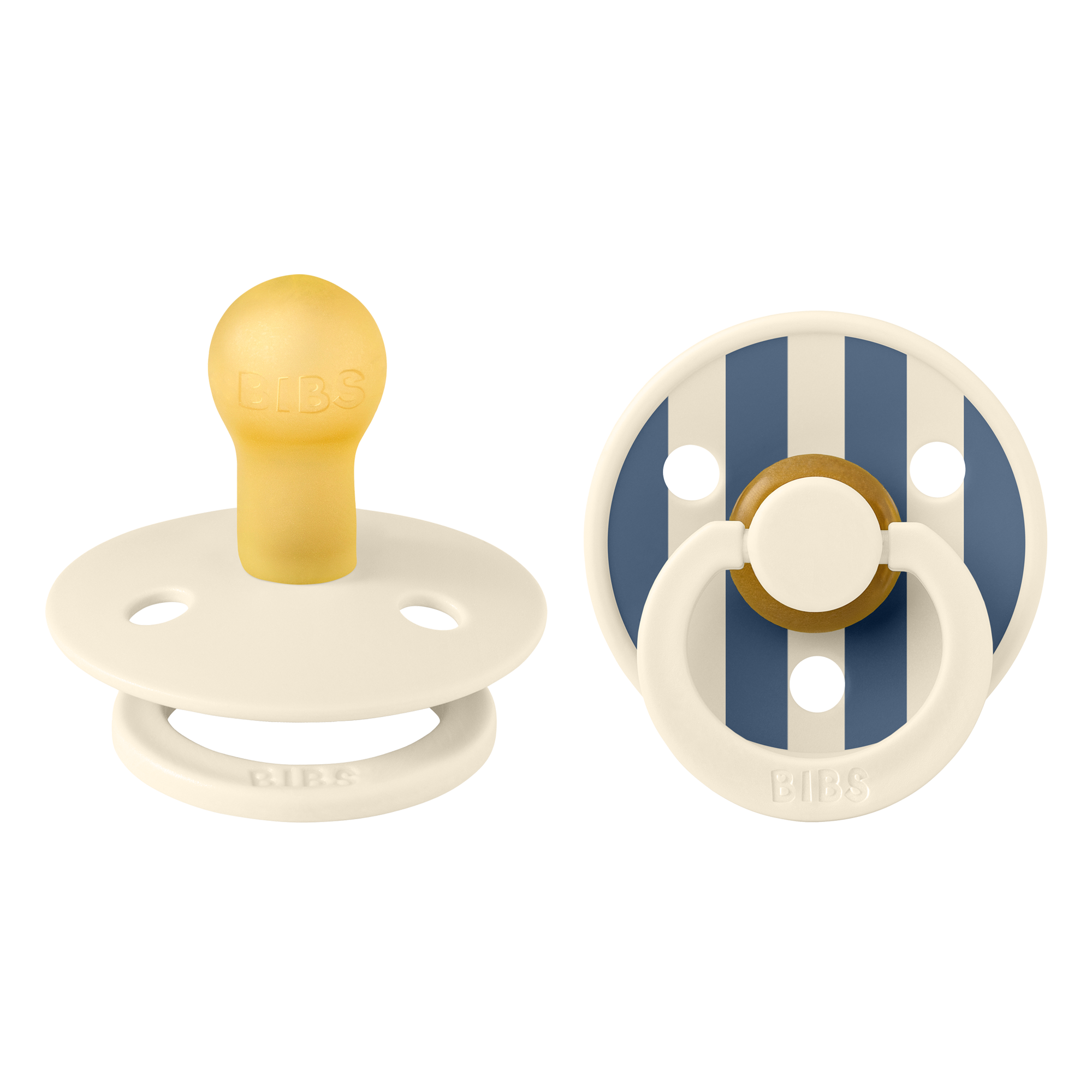 BIBS Studio Colour Schnuller 2-Pack in Pin Ivory Vanilla Mix mit rundem Latex-Sauger fuer Babys von 6–12 Monaten, BPA-frei und in Daenemark hergestellt.