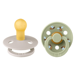 BIBS Studio Colour Bumblebee Schnuller 2-Pack im Mushroom Mix mit rundem Latex-Sauger fuer Neugeborene bis 6 Monate, BPA-frei und hergestellt in Daenemark.