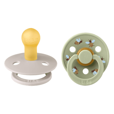 BIBS Studio Colour Bumblebee Schnuller 2-Pack im Mushroom Mix mit rundem Latex-Sauger fuer Neugeborene bis 6 Monate, BPA-frei und hergestellt in Daenemark.