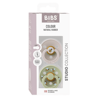 BIBS Studio Colour Bumblebee Schnuller 2-Pack im Mushroom Mix mit rundem Latex-Sauger fuer Neugeborene bis 6 Monate, BPA-frei und hergestellt in Daenemark.