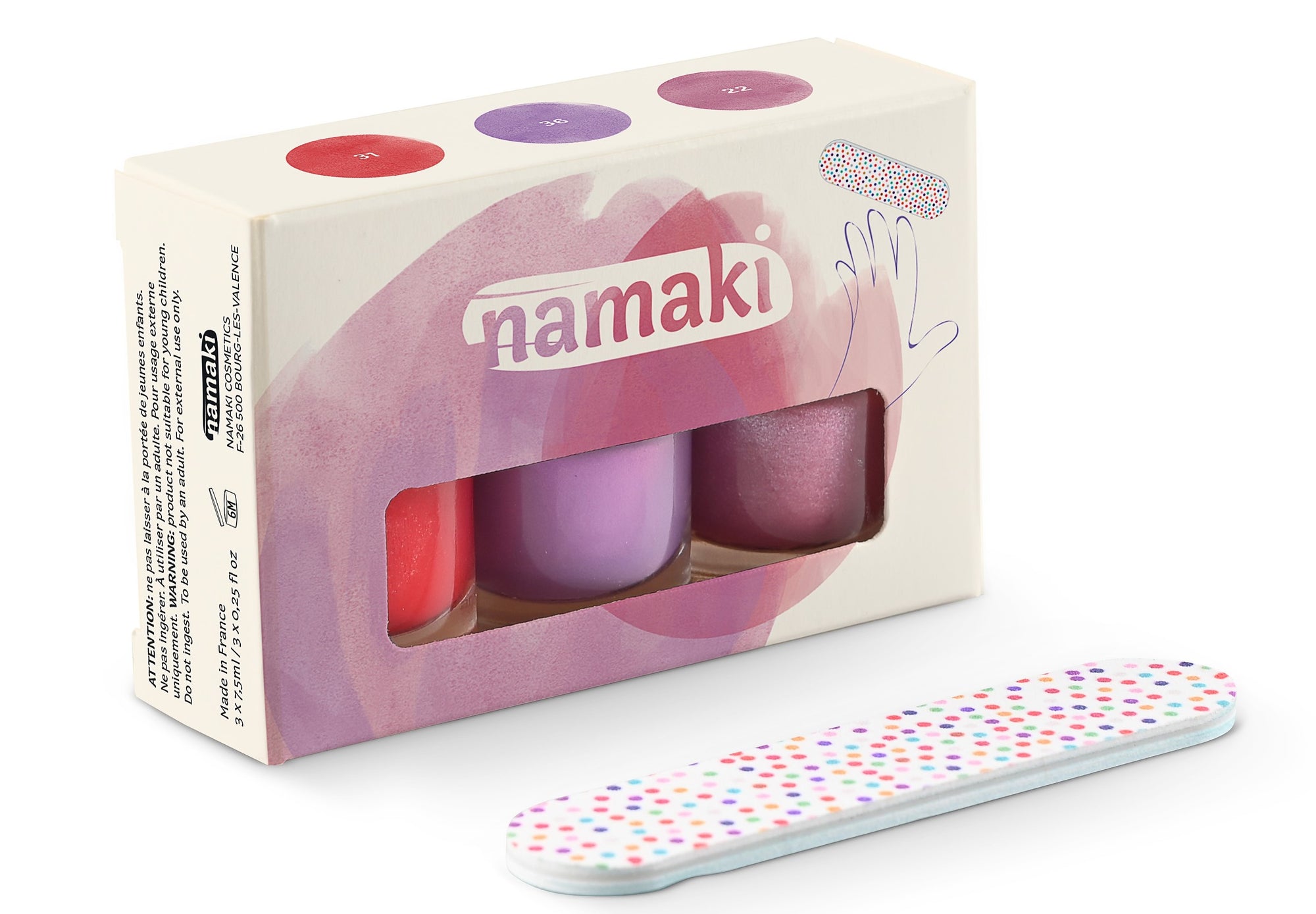 Namaki Kindernagellack 3er‑Set „Sunset“ – 3 helle, natürliche Lacke für Kinder