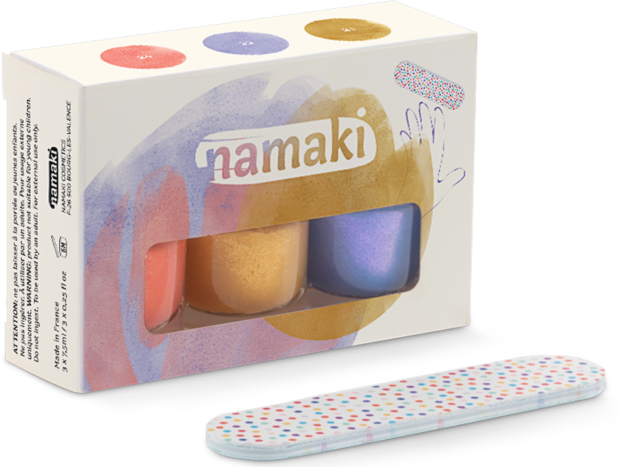 Namaki Kindernagellack 3er‑Set „Sunset“ – 3 helle, natürliche Lacke für Kinder