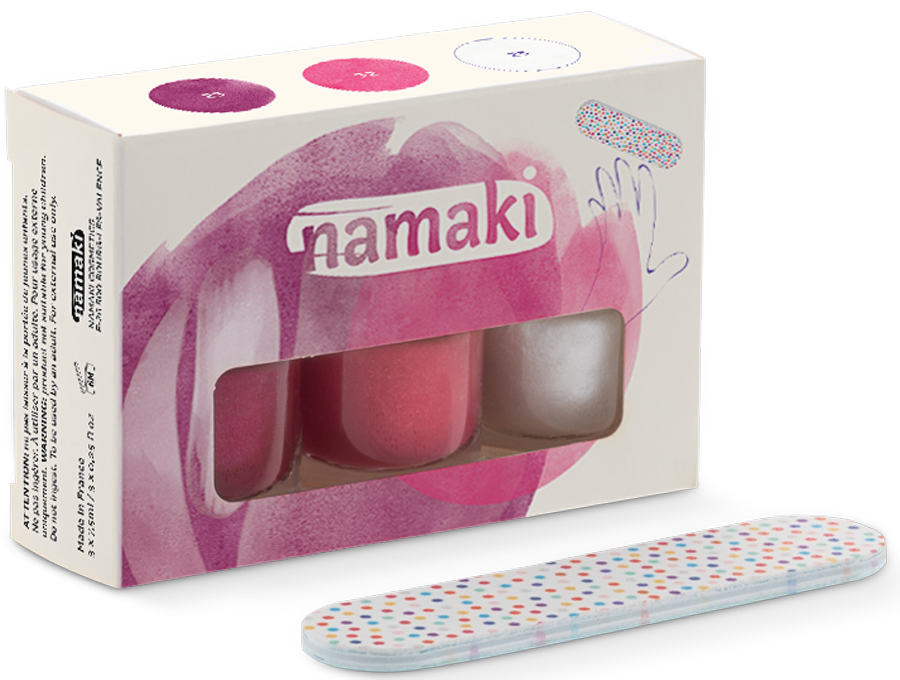 Namaki Kindernagellack 3er‑Set „Sunset“ – 3 helle, natürliche Lacke für Kinder