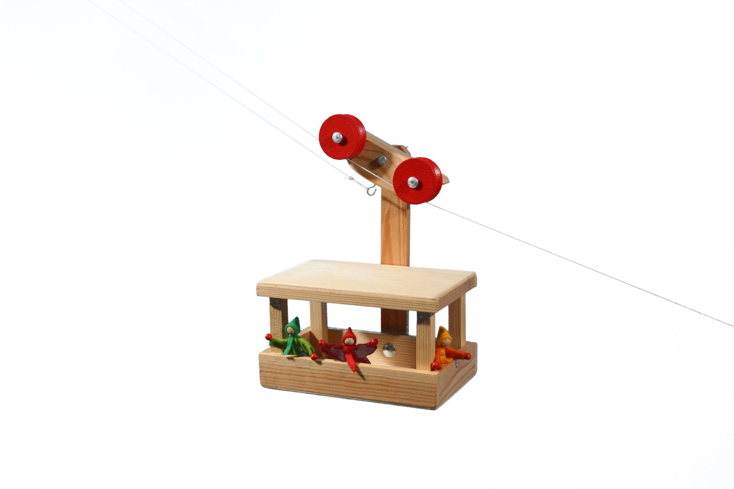 Kraul Große Seilbahn – Holz-Seilbahn mit robuster Gondel und langem Seil, technisches Lernspielzeug für Kinder.