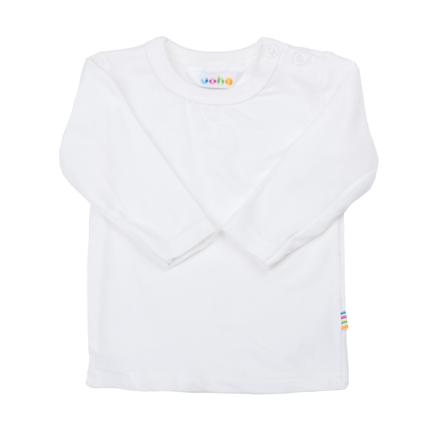 Joha Langarmshirt in Weiß aus Bio-Bambus – weich, atmungsaktiv und hautfreundlich, ideal für Babys und Kinder mit sensibler Haut.