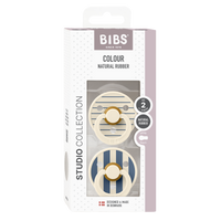 BIBS Studio Colour Schnuller 2-Pack in Pin Ivory Vanilla Mix mit rundem Latex-Sauger fuer Babys von 6–12 Monaten, BPA-frei und in Daenemark hergestellt.