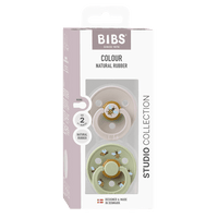 BIBS Studio Colour Bumblebee 2er-Pack Schnuller aus Naturlatex für Babys 6-12 Monate, BPA-frei, weiches Nippelgefühl, sanftes Schild-Design