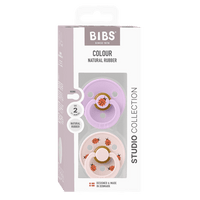 BIBS Studio Colour Ladybug 2er-Pack Schnuller Violet Sky Mix aus Naturlatex für Babys 6-12 Monate, BPA-frei, weiches Nippelgefühl, sanftes Schild-Design