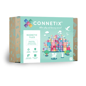 Connetix Magnetbausteine „Pastel Creative Pack“ – 120-teiliges Set mit transparenten Magnetplatten in sanften Pastellfarben, ideal für kreatives Bauen und Lernen.