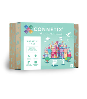 Connetix Magnetbausteine „Pastel Creative Pack“ – 120-teiliges Set mit transparenten Magnetplatten in sanften Pastellfarben, ideal für kreatives Bauen und Lernen.