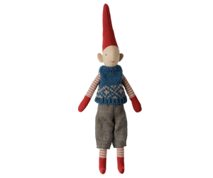 Lutin de Noël Maileg Pixy taille 1 – Garçon | Gilet en tricot bleu