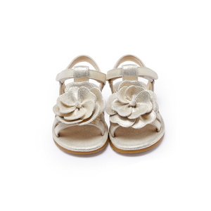 Donsje Baby Sandalen Jiles Fields Shimmer Buttercup Silver Metallic, handgefertigt, Butterblumen-Design, Klettverschluss