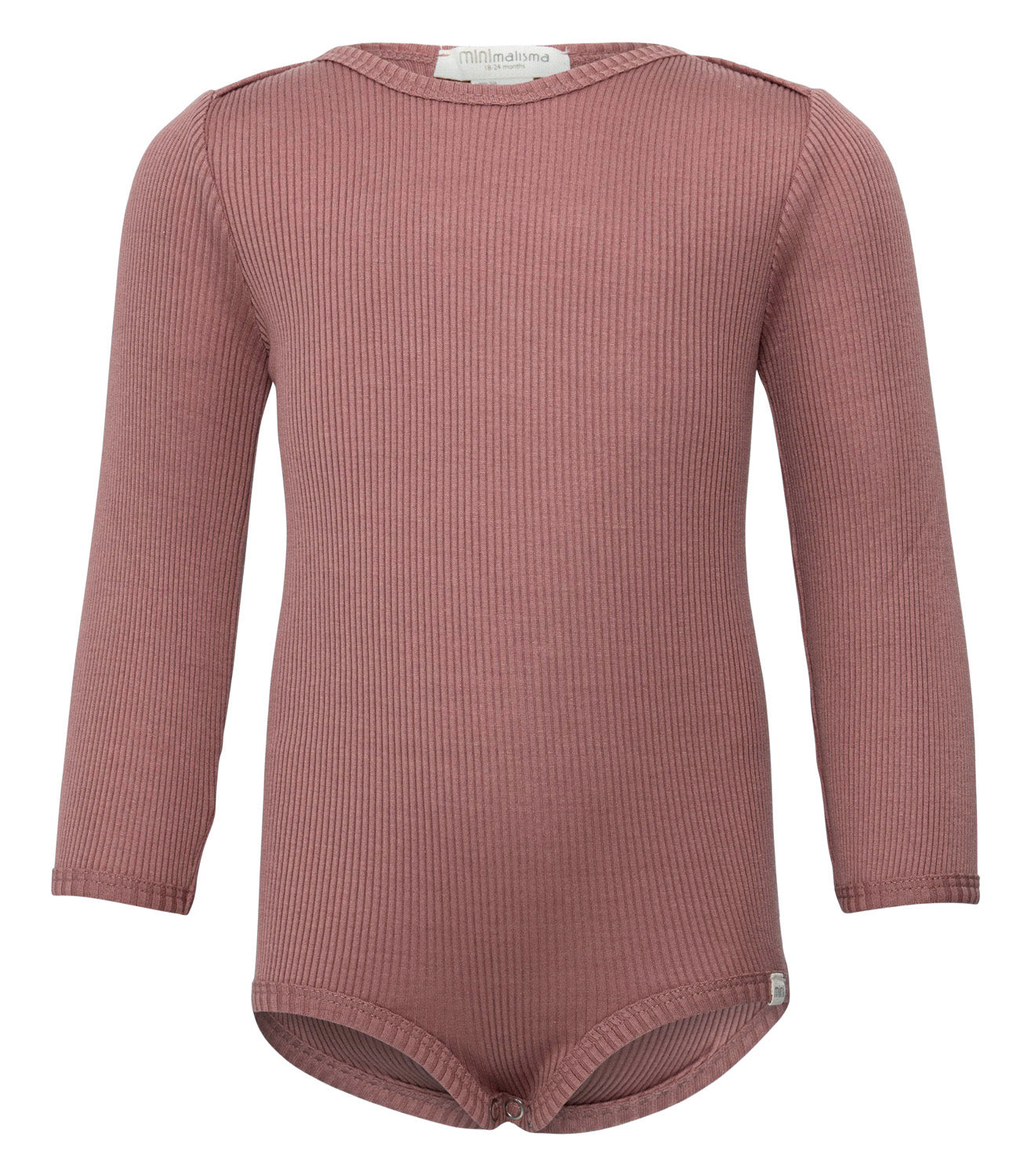 „minimalisma Body ‚Bono‘ in Antique Rose – Babybody aus Seide-Baumwolle, flach liegend auf hellem Untergrund“